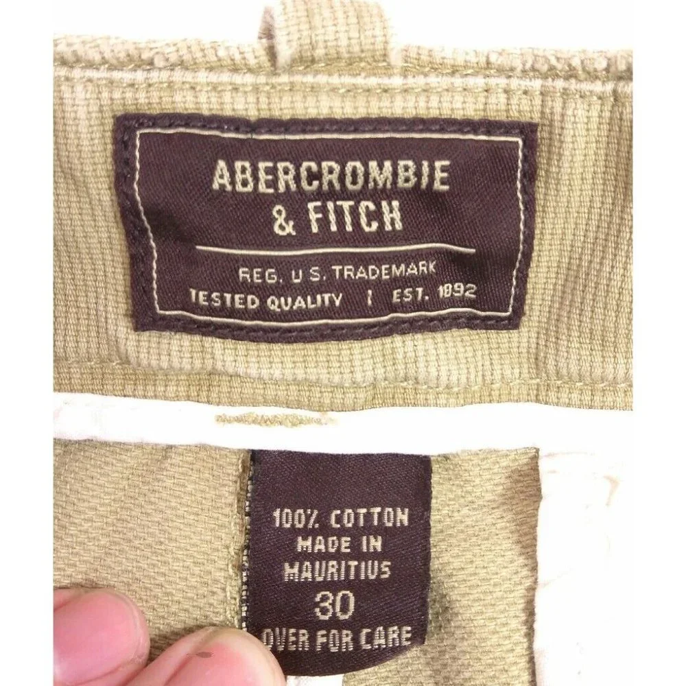Abercrombie & Fitch Mens Cargo Shorts sz 30 Khaki Brown Textured with Button Fly